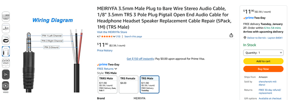 3.5Jack3poleOpenEnd5pack